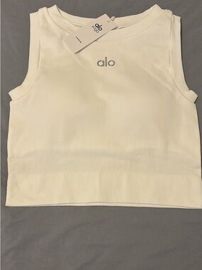 Yoga Cream Ribbed Logo Tank